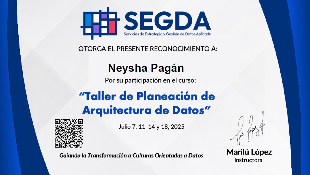 Taller: Planeación de Arquitectura de Datos certificate
