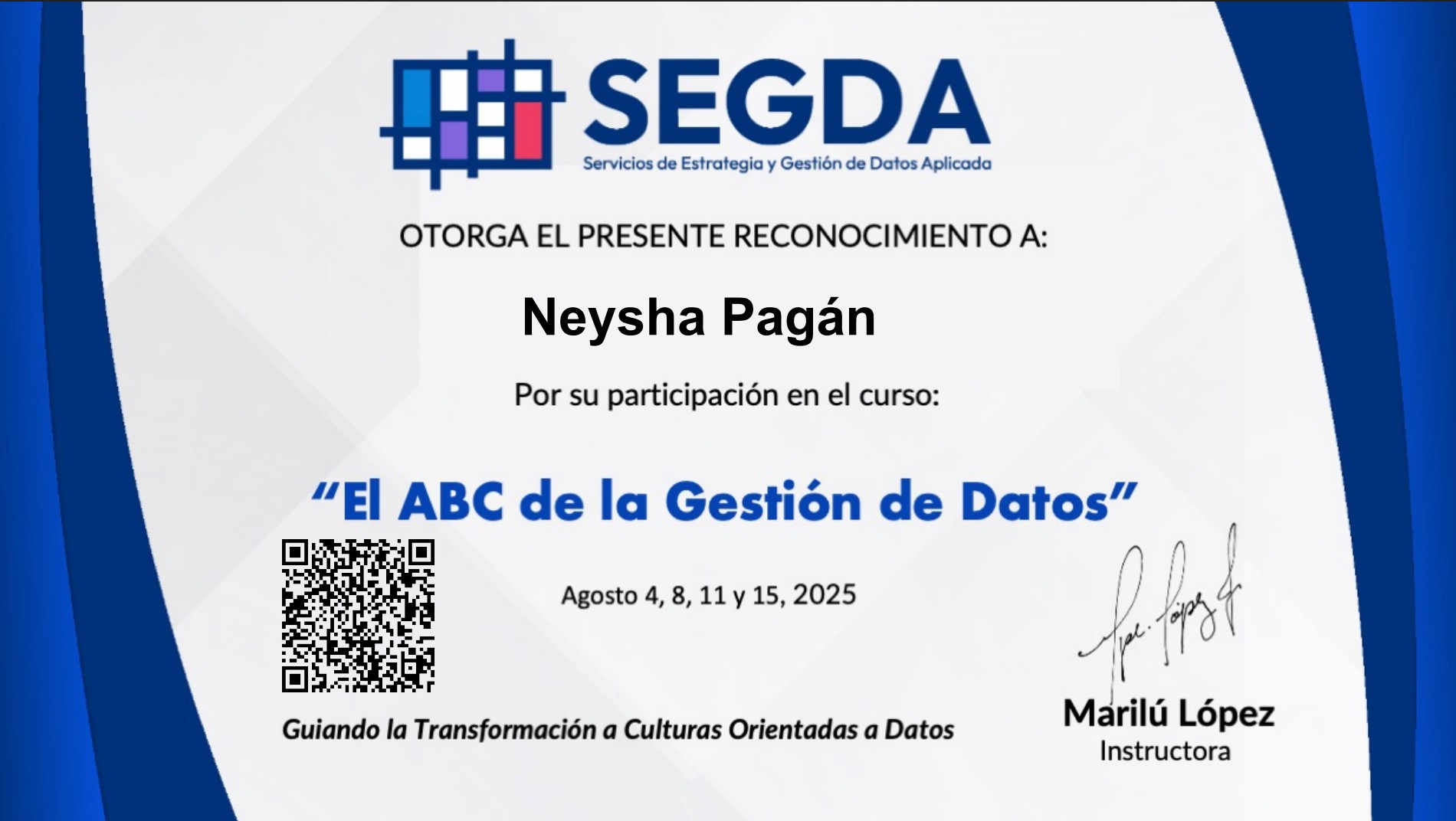 El ABC de la Gestión de Datos certificate